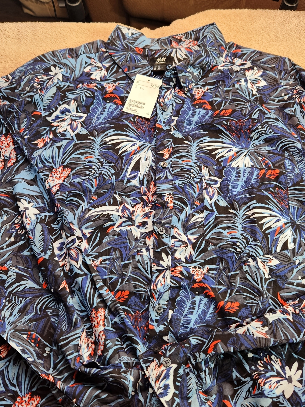 H&M Men’s Blue Floral Button-Up Shirt
